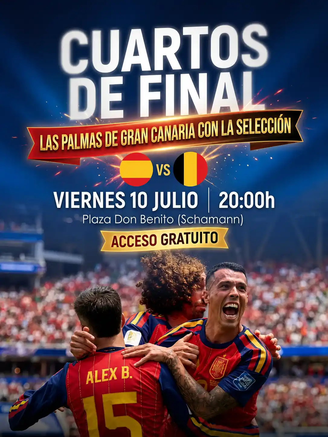 España vs Bélgica en pantalla gigante — Mundial 2026 en Plaza Don Benito (Schamann)